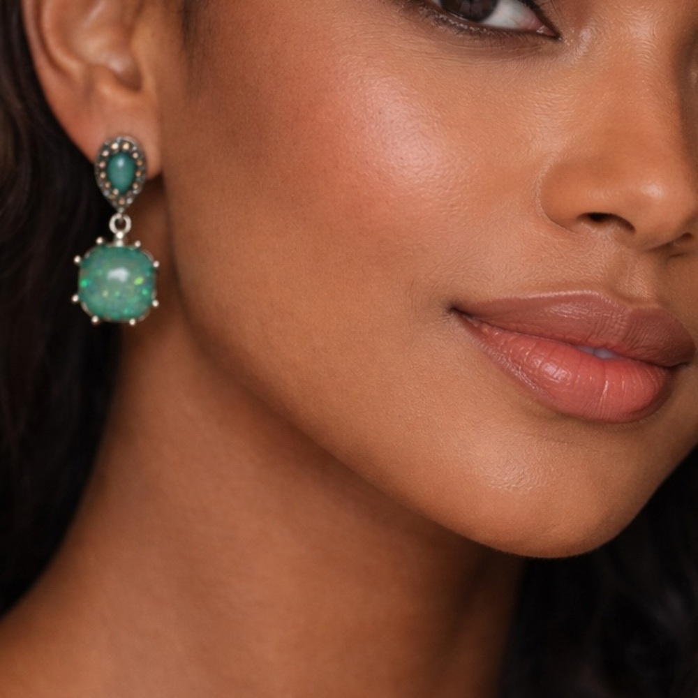 ✅🌹Elegant Green Fire Opal Drop Earrings
